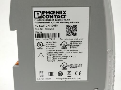 FL SWITCH 1008N 1085256 Przemysłowy przełącznik Ethernet z poziomem ochrony IP54 i stałą komórki 0,05 cm-1